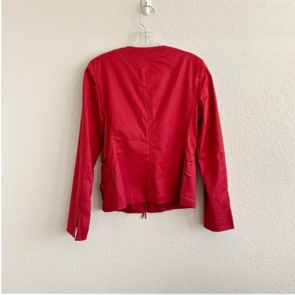 Akris Red Collarless Cropped Cotton Zip Jacket - Picture 2 of 12